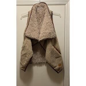 Simply Southern SizeM Faux Fur Sherpa Vest Tan Brown Trim